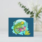 Carte Postale Lizard vert tropical aux fleurs (Debout devant)