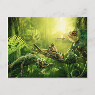 Carte Postale Lizards Grenouilles Jungle Reptiles Paysage