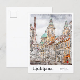Carte Postale Ljubljana Slovénie Voyage Aquarelle Dessinée à la