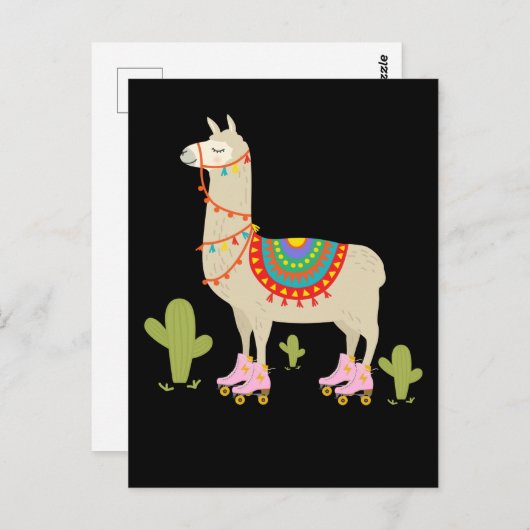 Carte Postale Llama à Patins à Roulettes Rétro Patineuse Animal (Devant / Derrière)
