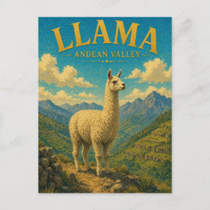 Carte Postale Llama Alpaca Vallée Andéenne Aquarelle GeoSaga