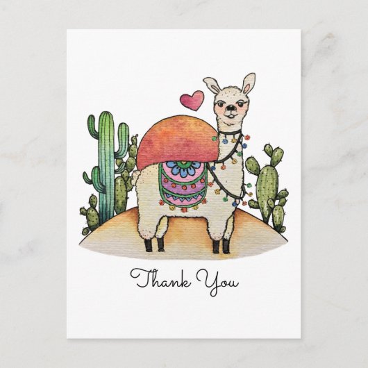 Carte Postale Llama Aquarelle Avec Cactus (Devant)
