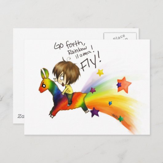 Carte Postale Llama arc-en-ciel (Devant / Derrière)