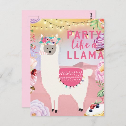 Carte Postale Llama de fête (Devant / Derrière)