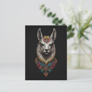 Carte Postale Llama Et Portrait Fleur,