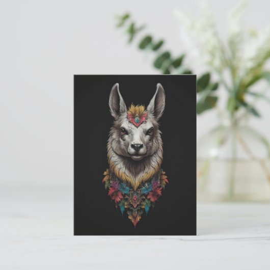 Carte Postale Llama Et Portrait Fleur, (Debout devant)