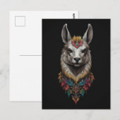 Carte Postale Llama Et Portrait Fleur, (Devant / Derrière)