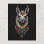 Carte Postale Llama Et Portrait Fleur, (Devant)