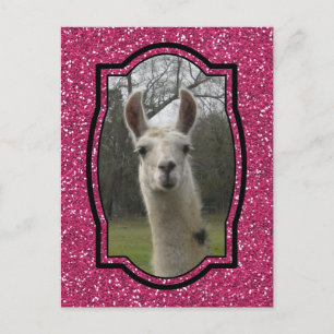 Carte Postale Llama étincelante N brillante en rose chaud