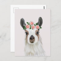 Llama Fluffée Cute Avec Couronne Fleur Rose Rose