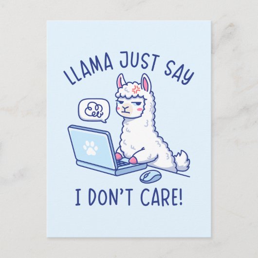 Carte Postale Llama Just Say I Don't Care - Funny Llama Office (Devant)