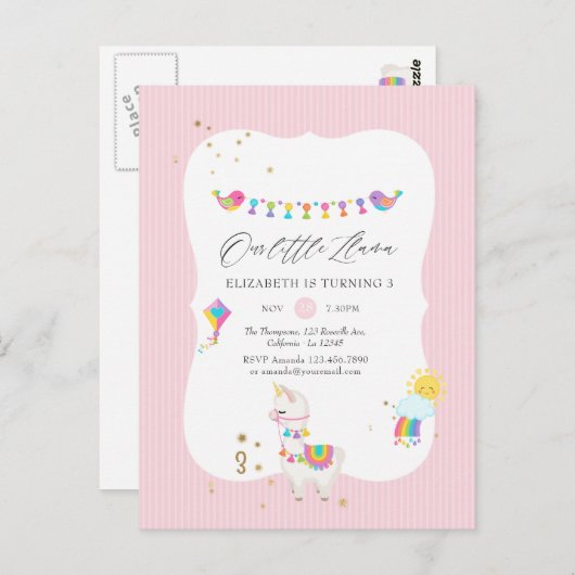 Carte Postale Llama moderne 3e fête d'anniversaire (Devant / Derrière)