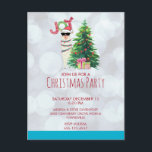 Carte Postale Llama on Silver Bokeh & Icy Blue Christmas Party<br><div class="desc">Carte postale d'invitation de Noël avec une drôle d'illustration. Un mignon lama portant des lunettes de soleil noires et un chapeau de santa rouge. Derrière un sapin de Noël avec des cadeaux festifs. Le mot Joy écrit au-dessus de sa tête dans une police de vacances colorée. Arrière - plan de...</div>