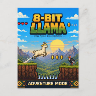 Carte Postale Llama, Rétro Pixel Art 8-Bit