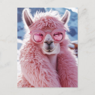 Carte Postale Llama rose glamour - Icône mode hiver