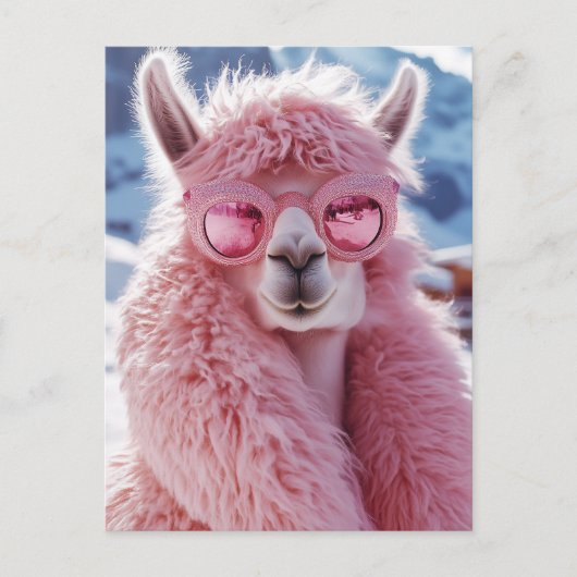 Carte Postale Llama rose glamour - Icône mode hiver (Devant)
