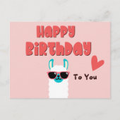 Carte Postale Llama rose mignonne en lunettes anniversaire (Devant)