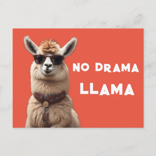 Carte Postale Llama sans drame Alapaca cool Porter des lunettes  (Devant)