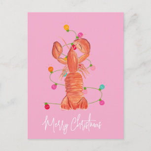 Carte Postale Lobster de Noël à l'aquarelle Crustacé