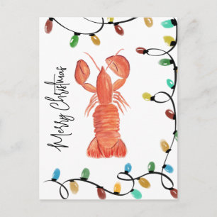 Carte Postale Lobster écrevisse crustacé Noël aquarelle