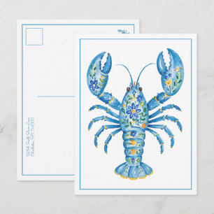 Carte Postale Lobster Floral Féminin Personnalisé Bleu