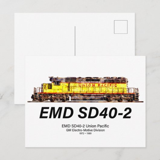 Carte Postale Locomotive diesel EMD SD40-2. Union Pacifique (Devant / Derrière)