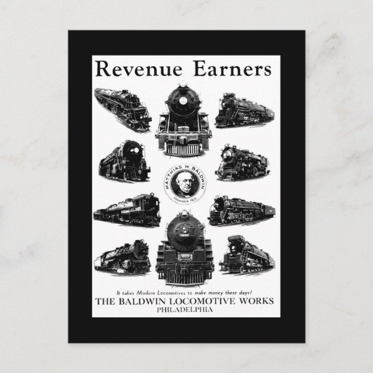 Carte Postale Locomotives Baldwin, Bénéficiaires (Devant)