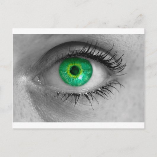 Carte Postale L'oeil avec iris vert regarde la macro de concept (Devant)