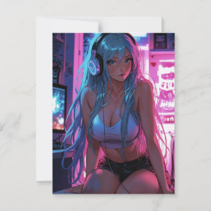 Carte Postale Lofi Gamer Girl Anime de refroidissement esthéti
