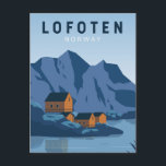 Carte Postale Lofoten Norvège Travel Art Vintage<br><div class="desc">Lofoten vectoriel design. Elle est connue pour ses paysages spectaculaires,  avec des pics comme le Svolvæ rgeita pinnacle qui se dresse dans le ciel.</div>