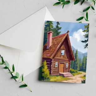 Carte Postale Log Cabine Cottage Mountain Paysage