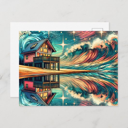 Carte Postale Log Cabine sur la plage Ai Art (Devant / Derrière)