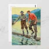 Carte Postale « Log Rollers » Art occidental de Philip R Goodwin (Devant / Derrière)