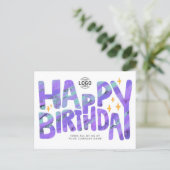 Carte Postale Logo Crayon Violet Fun Étoiles Manuscrites Anniver (Debout devant)