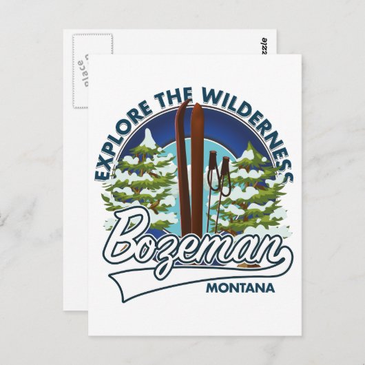 Carte Postale logo de l'affiche de ski Bozeman Montana (Devant / Derrière)