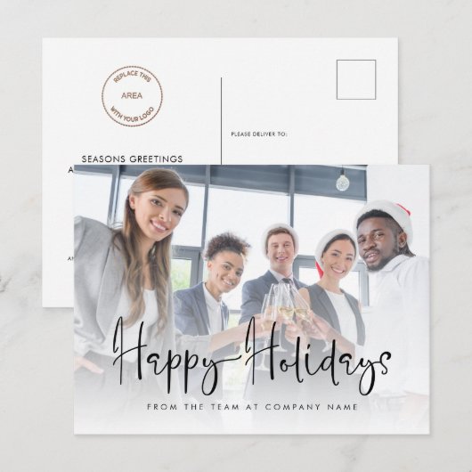 Carte Postale Logo de l'entreprise Ajouter photo Happy Holidays  (Devant / Derrière)