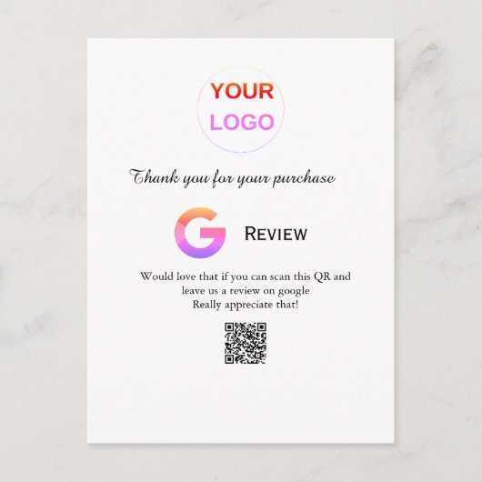 Carte Postale logo de l'entreprise de revue Google Scan QR revie (Devant)