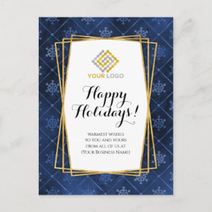 Carte Postale Logo de Noël Bleu Or Flocons de Neige Entreprise