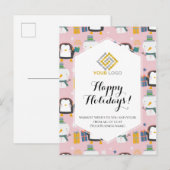 Carte Postale Logo de Noël Cute Penguins Snowmen Business (Devant / Derrière)