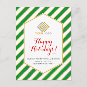 Carte Postale Logo de Noël Gold Green Stripes Business