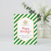Carte Postale Logo de Noël Gold Green Stripes Business (Debout devant)