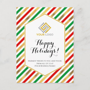 Carte Postale Logo de Noël Rouge Gold Green Stripes Business