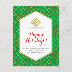 Carte Postale Logo de Noël Vert moderne Gold Red Business