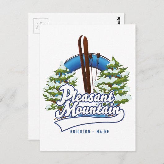 Carte Postale Logo de Pleasant Mountain Ski Bridgton. (Devant / Derrière)
