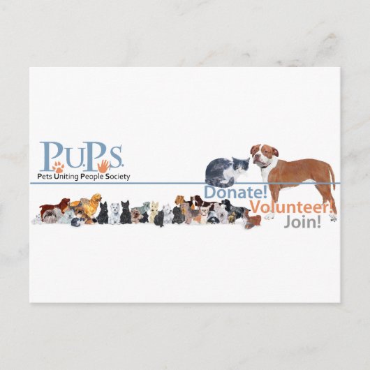 Carte Postale Logo de PUPs avec des chiens et des chats (Devant)