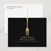 Carte Postale Logo de restauration moderne Faux Gold Fork sur Bl (Devant / Derrière)