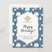 Carte Postale Logo d'hiver Noël Cute Penguins Business (Devant / Derrière)