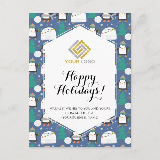 Carte Postale Logo d'hiver Noël Cute Penguins Business (Devant)