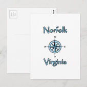 Carte Postale Logo du Rose Norfolk Virginia Compass (Devant / Derrière)