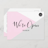 Carte Postale Logo du salon rose Nous sommes Open Covid-19 sécur (Devant / Derrière)